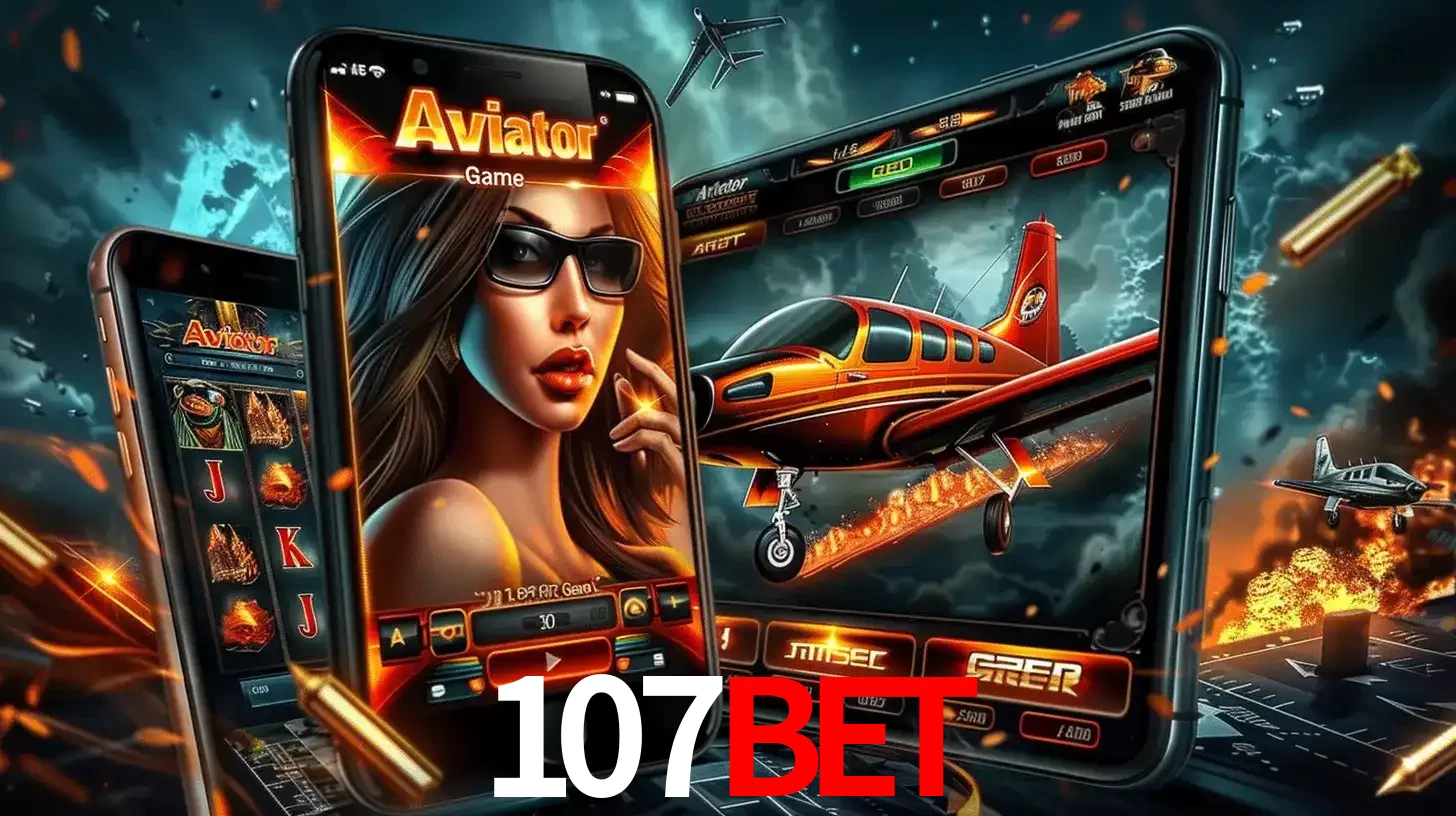O popular jogo de apostas Aviator exibido em vários celulares e tablets, mostrando a interface emocionante e a ação de voo disponíveis para jogar agora no 107bet.